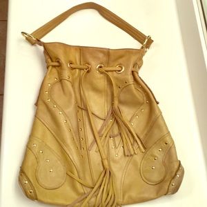 Bulga real leather yellow green handbag